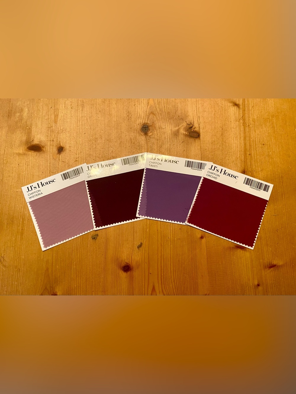 JJ’s Purple Fabric Swatch Set Wisteria, Grape, Tahiti & Orchid
